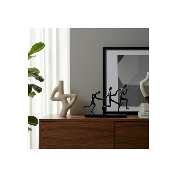 Sculpture Metal Wood Abstract Human Figures in Motion 13" Black Modern Decorative Accent for Home Office Bedroom Living Room Decor