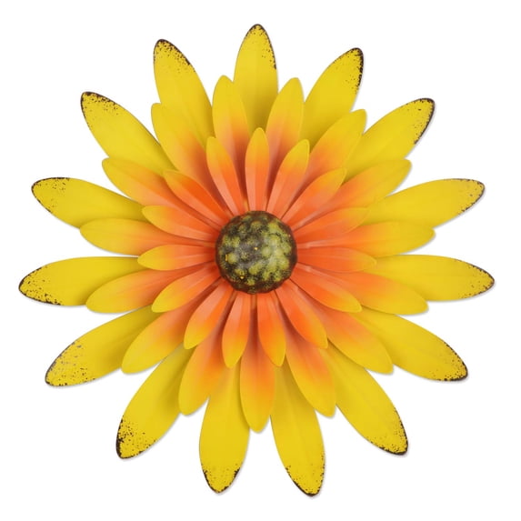 13" Metal Flower Wall Decor Multiple Layer Flower Wall Art Wall Art Decorations Hanging for Balcony Patio Porch Bedroom Garden Office Yellow
