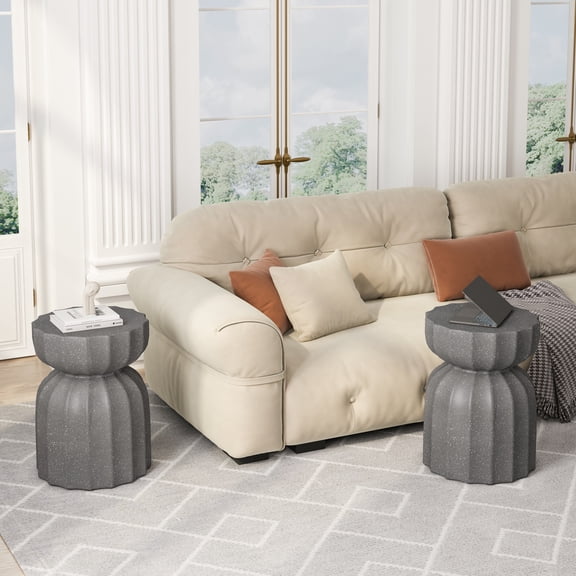 13" Modern Outdoor Waterproof Coffee Table and Side Table Set, Suitable For Patio, Garden, Backyard and Living Room, Grey, 2PC