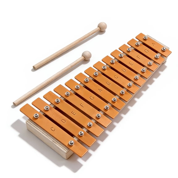 13 Note Xylophone with 2 Mallets, Glockenspiel with Metal Keys for Beginners, Handheld Percussion Instrument for Music Education & Rhythm Practice XP-01