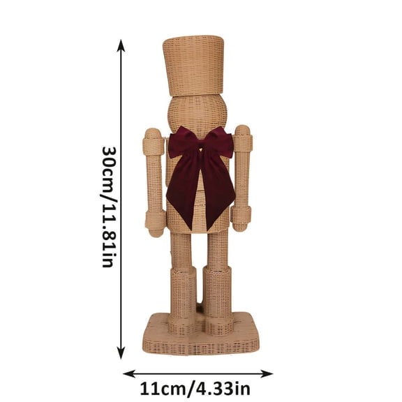 13''Nutcracker WoodenWalnut SoldierNatural Woven Rattan Nutcracker Figurine, Farmhouse Christmas Mantel Decor, Vintage Neutral Tabletop Holiday Vignette Accent
