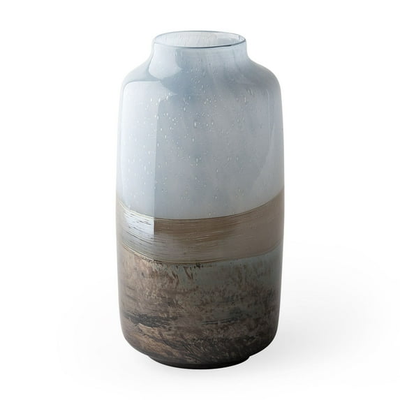 13" Ocean Wave Colored Bubble Glass Oval Urn Glass Vase