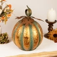 thumbnail image 1 of 13" Autumn Harvest Pumpkin Metal Decoration - Orange and Green, 1 of 8