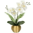 thumbnail image 1 of 13'' Orchids Artificial Flowers Small Potted Silk Phalaenopsis Fake Orchid White Flowers in Gold Ceramic Vase, 1 of 10