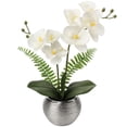 thumbnail image 1 of 13'' Orchids Artificial Flowers Small Potted Silk Phalaenopsis Fake Orchid White Flowers in Silver Ceramic Vase, 1 of 9