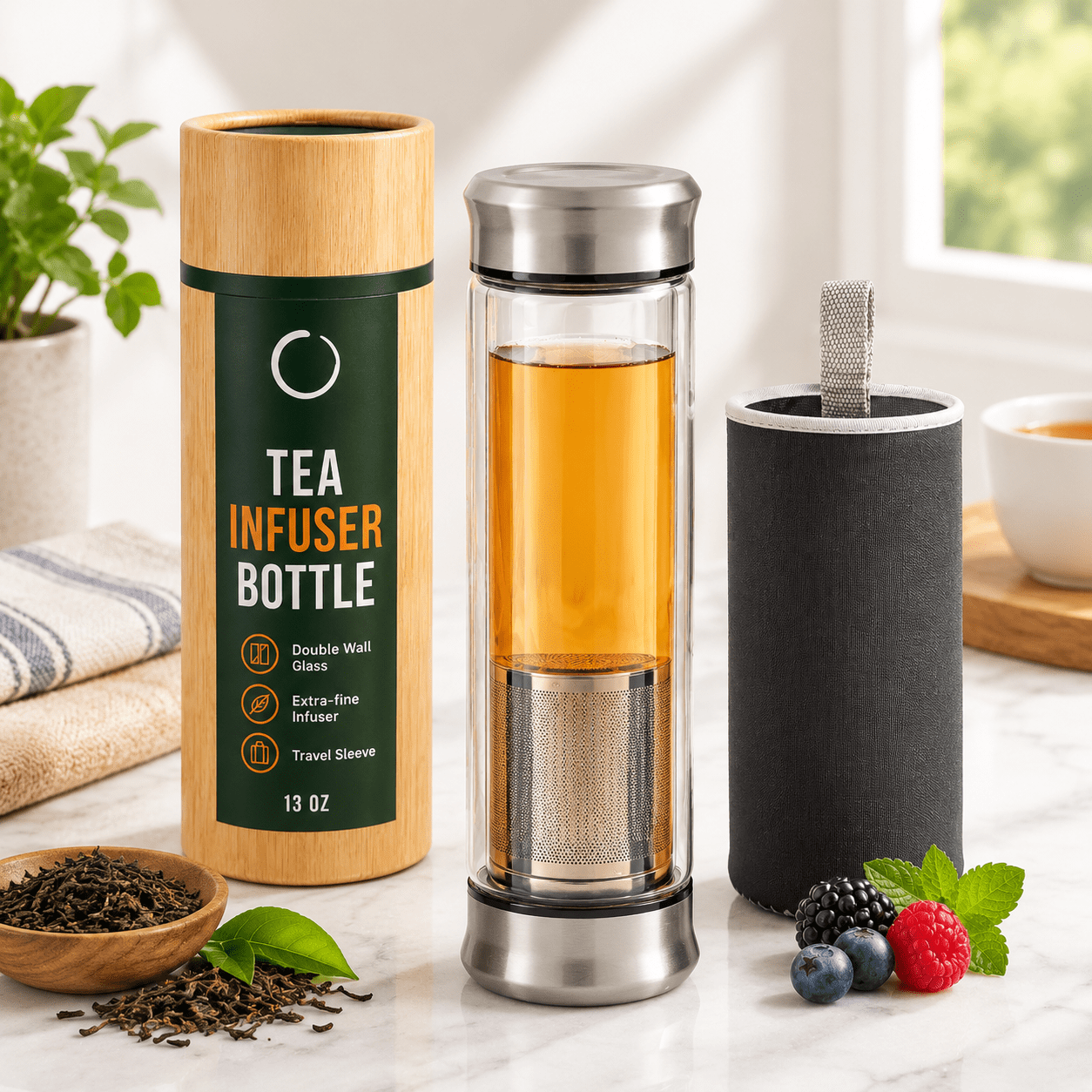 13 Oz Infuser Water Bottle with Integrated Stainless Steel Filter for ...
