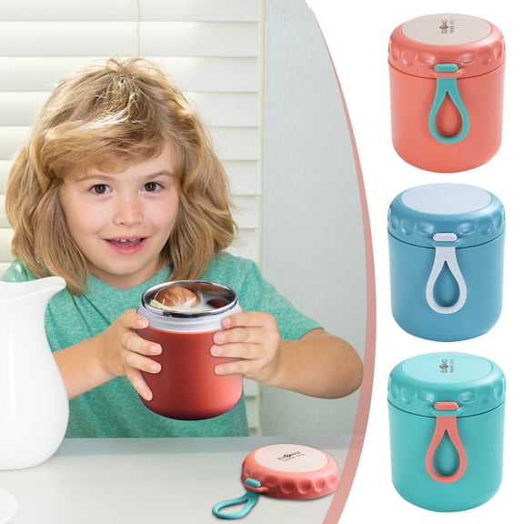 13 Oz Insulated Food Jar Vacuum Stainless Steel Soup Cup with Handle and Spoon for Hot Food Leakproof Thermal Lunch Container in Light Pink