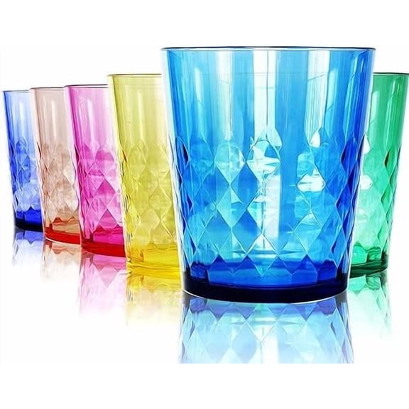 - 13 Oz Unbreakable Cups - Vibrant Acrylic Tumblers, Shatterproof, Reusable & Dishwasher Safe, Smooth Rims, BPA-Free, Indoor & Outdoor Use, Plastic Cocktail Glasses - Set of 6-13 Oz
