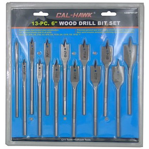 13 PC Flat Wood Spade Drill Bit Set