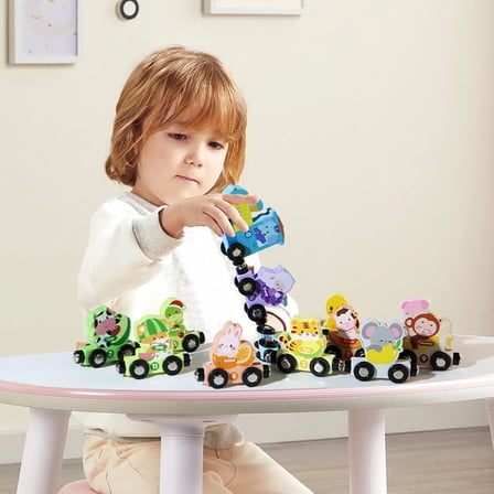 13 PCS Animal Theme Wooden Train Set for Kids, Early Education Magnetic Train Set with Exquisite Gift Box, Cognitive Skill Development, Toddler Educational Toys for Boys Girls Learning Activities