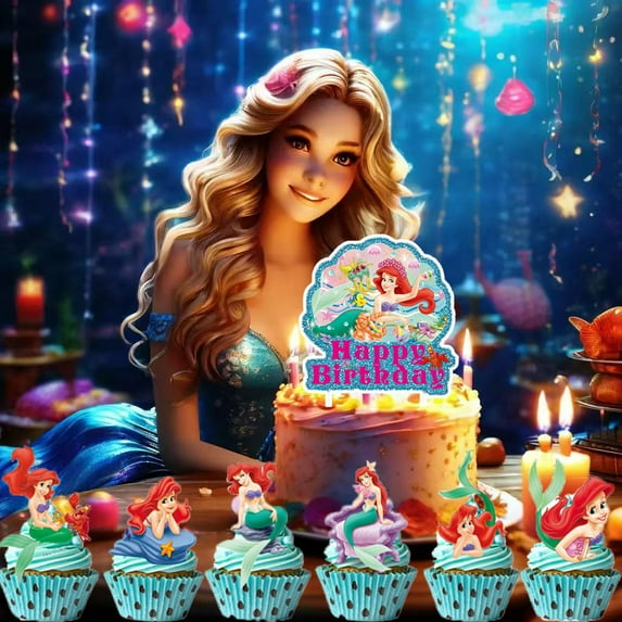 13 PCS Ariel Birthday Party Supplies, Cake Decorations for Birthday Party Decorations Theme Birthday Party Supplies