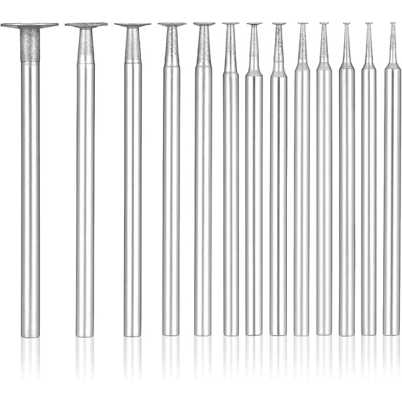 13 PCS Bowl Shape Diamond Grinding Burs, 3/32'' Shank Diamond Cutting Burrs Set Cup Burr Tool T Shape Diamonds Burs Stone Carving Bits Diamonds Concave Burr Wire Rounder Bits Fits for Rotary Tool