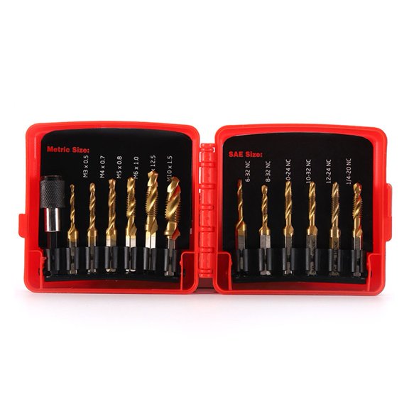 13 PCS Drill and Tap Bit Set with Hex Shank Adapter for Metal and Wood