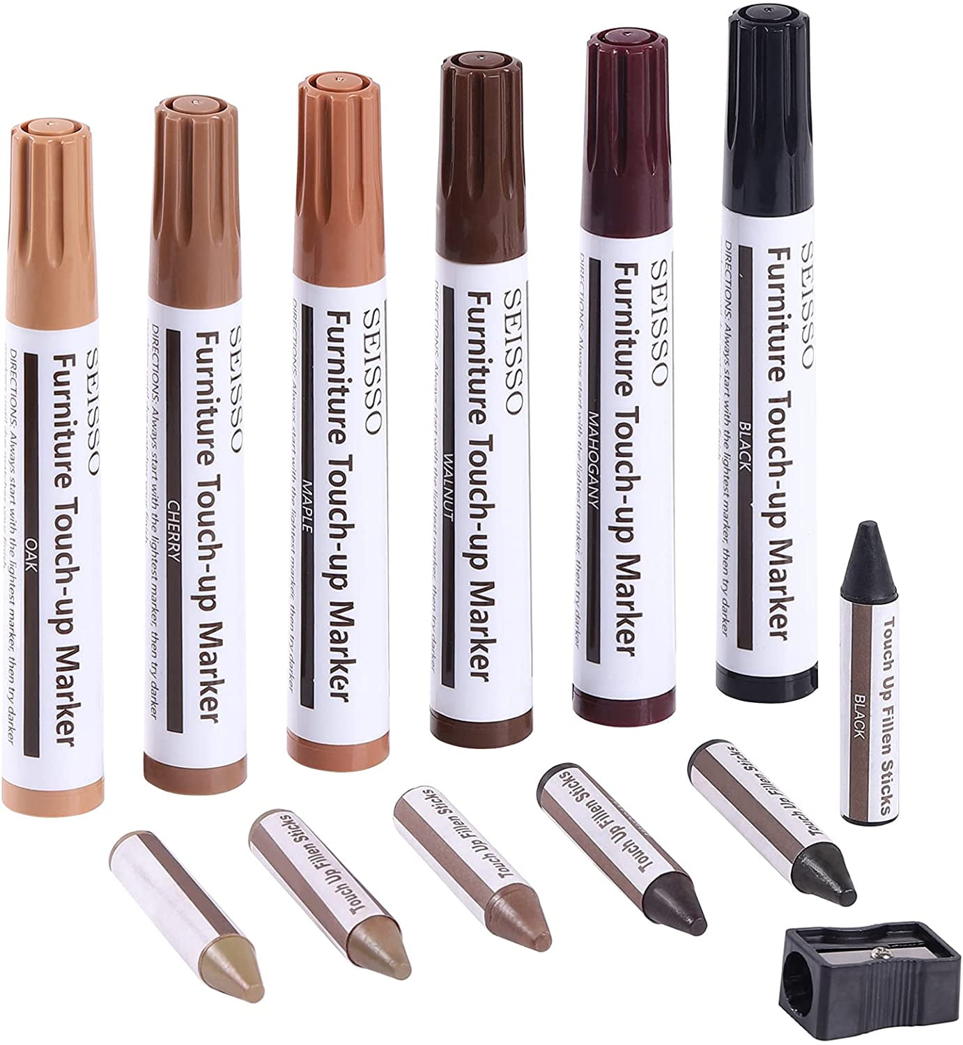 13 PCS Furniture Repair Kit,Wood Furniture Repair Markers,Touch Up Markers and Wax Sticks with