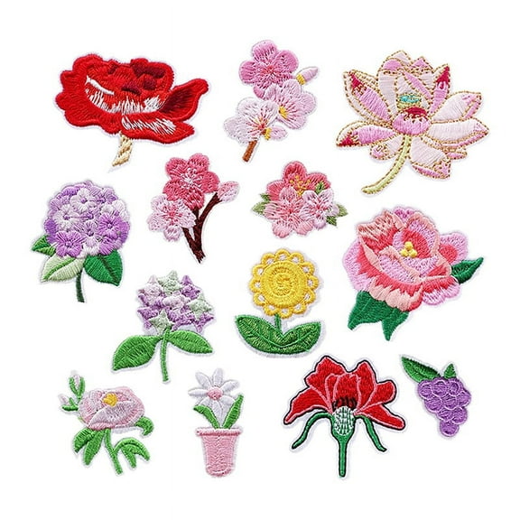 13 PCS Iron on Patches Flower Appliques Stickers, Basket Embroidery Decorative Applique Sew