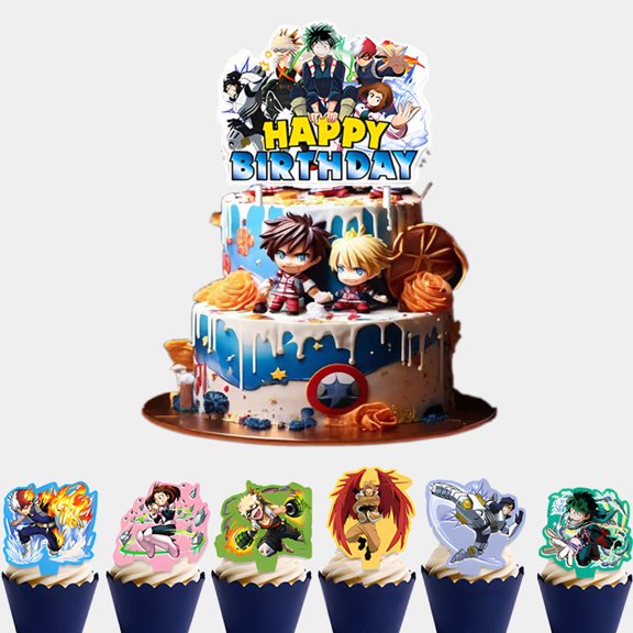 13 PCS My Hero Academia Birthday Party Supplies, Cake Decorations for Birthday Party Decorations Theme Birthday Party Supplies