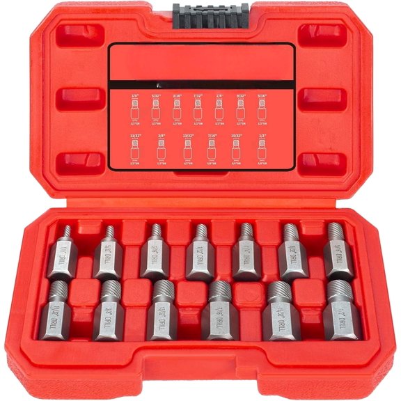 13 PCS Screw Extractor Set, Hex Head Multi-Spline Easy Out Bolt Extractor Kit Stripped Allen Screw Removal Tool Chrome Molybdenum Alloy Steel Remover Tool for Broken Rounded Rusted Bolts Screws Nuts