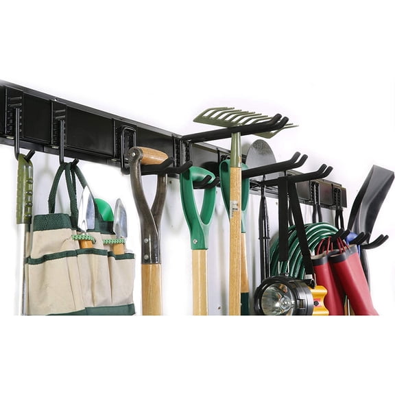 13 PCS Tool Storage Rack, 64 Inches Adjustable Garage Organization Wall Mounted Storage System with 9 Hooks, Heavy Duty Steel Garden Tool Organizer Wall Holders