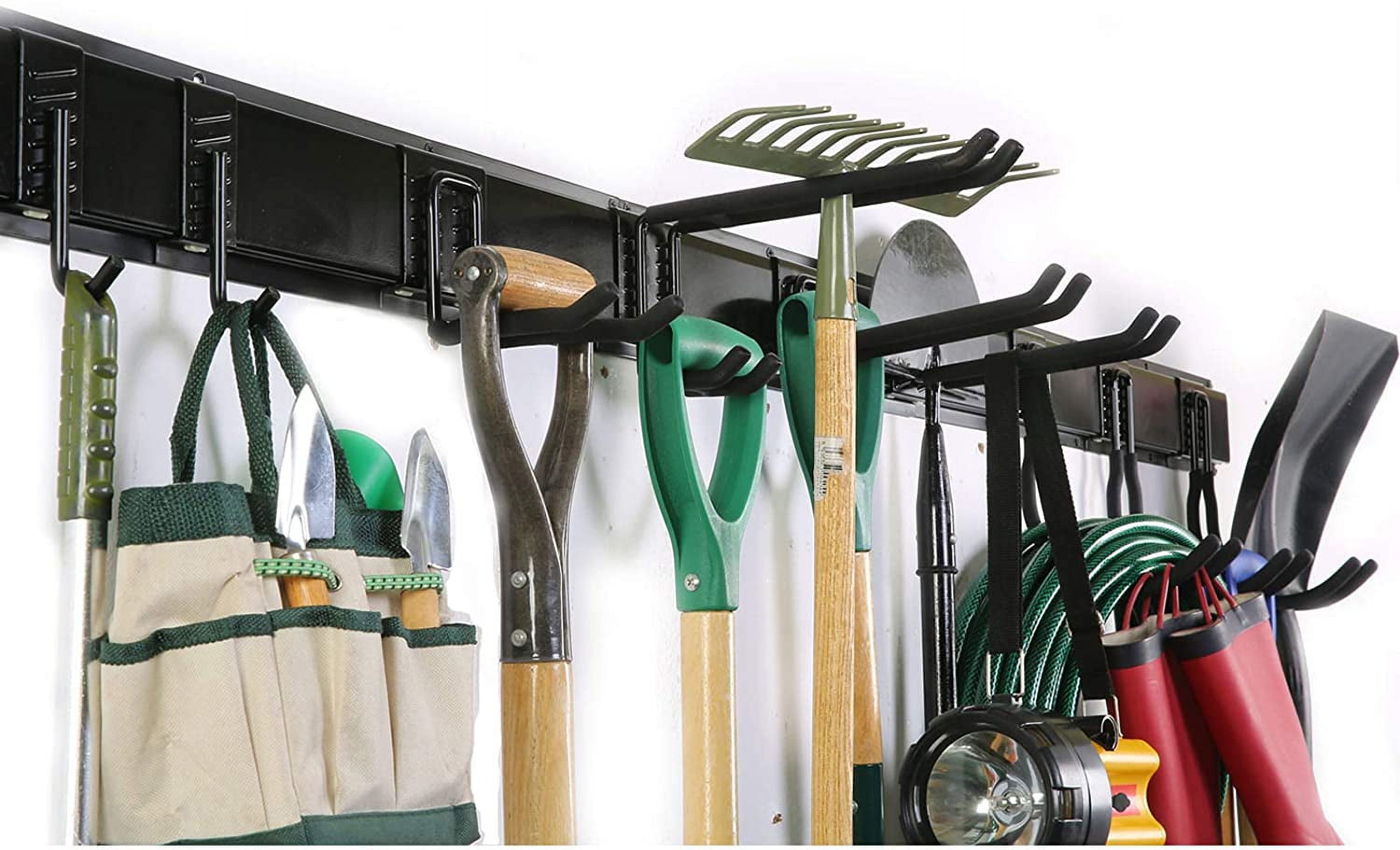 13 PCS Tool Storage Rack, 64 Inches Adjustable Garage Organization Wall Mounted Storage System with 9 Hooks, Heavy Duty Steel Garden Tool Organizer Wall Holders
