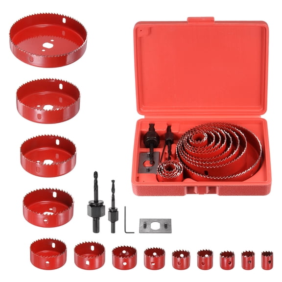 13 Pack 3/4" - 5" HSS (High Speed Steel) Professional Hole Saw Set Kit for Wood Plastic Red