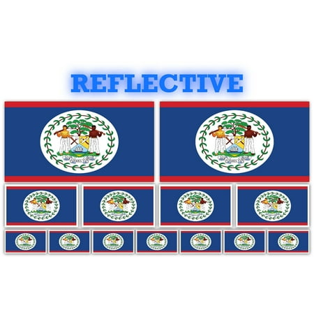 13 Pack Belize Flags | (x2) 4x2 inch, (x4) 2x1 inch, (x7) 1x.5 inch flag stickers | Country State Flags Pack Stickers for Cars, Trucks, Laptops, Bikes, Toolboxes, Skateboards, Windows and More