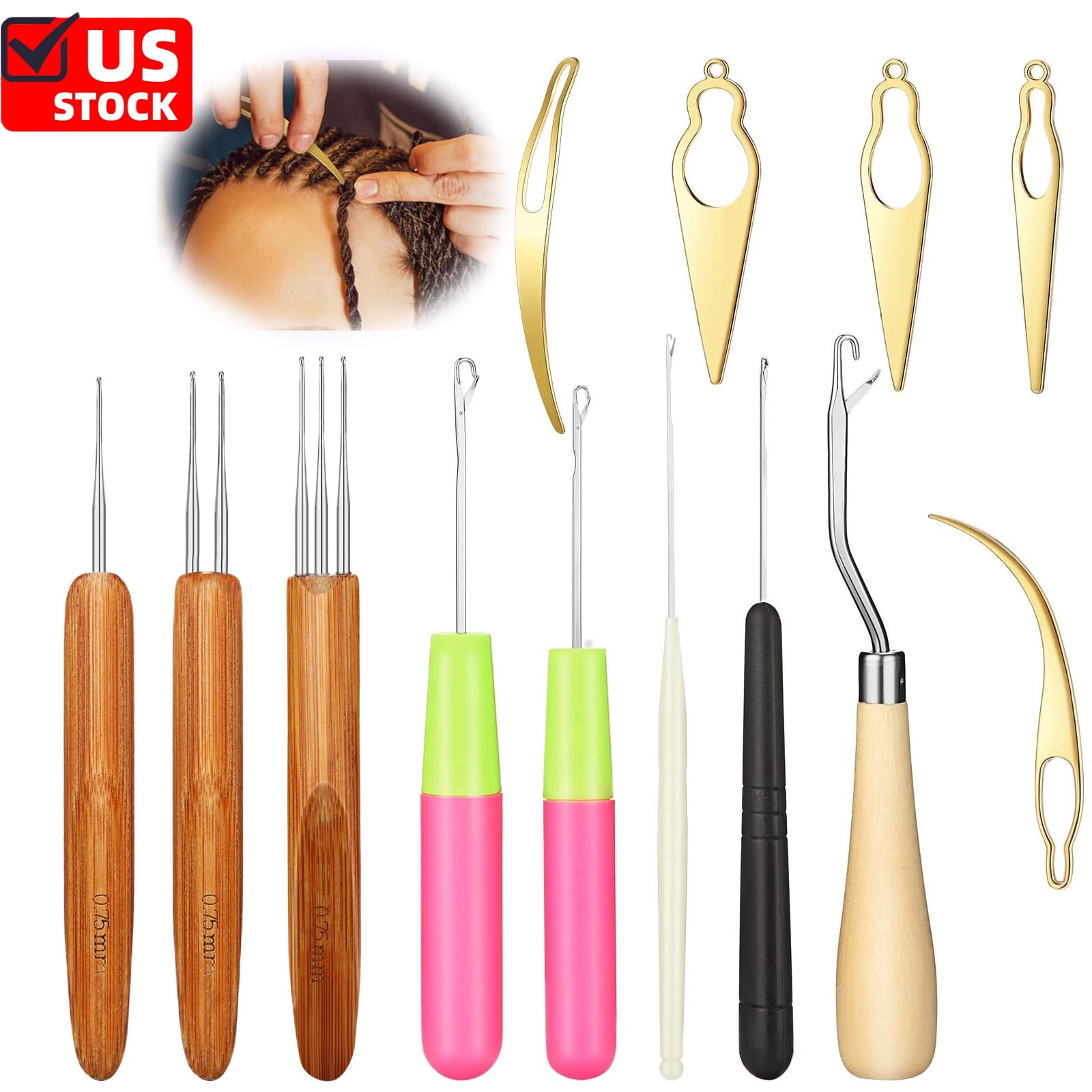 13 Pack Dreadlocks Tool Set Includes 5 Latch Hook Crochet Needles, 3 ...