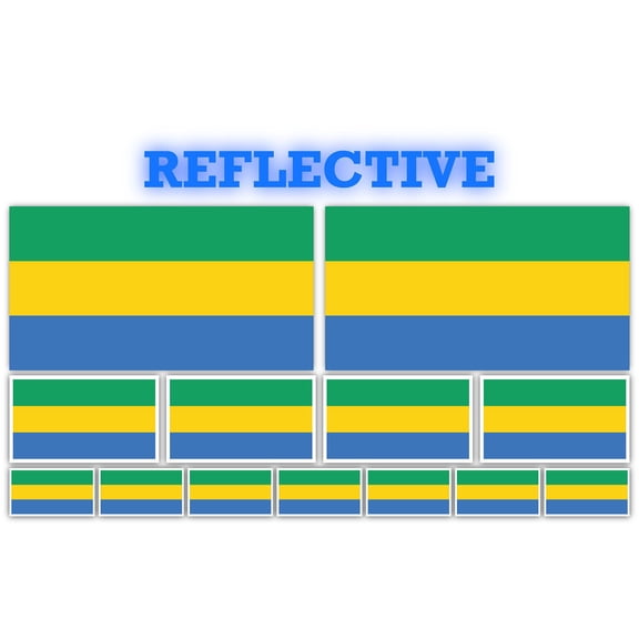 13 Pack Gabon Flags | (x2) 4x2 inch, (x4) 2x1 inch, (x7) 1x.5 inch flag stickers | Country State Flags Pack Stickers for Cars, Trucks, Laptops, Bikes, Toolboxes, Skateboards, Windows and More