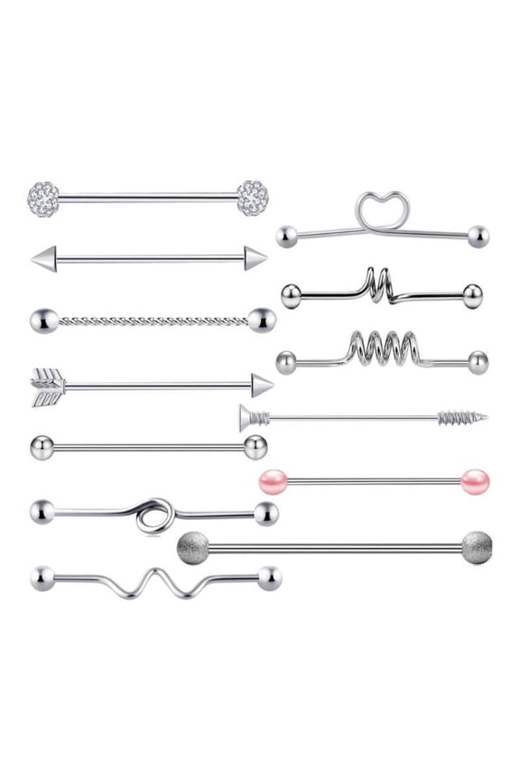 13 Pack Industrial Piercing Ball Barbell Ear Bar Earring 14G