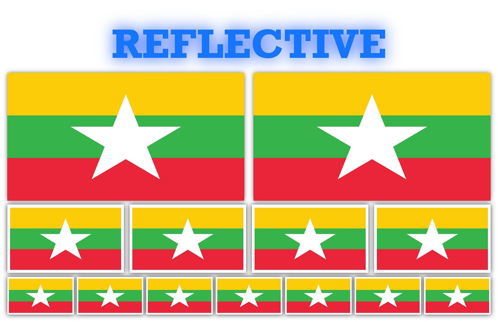 13 Pack Myanmar Flags (x2) 4x2 inch, (x4) 2x1 inch, (x7) 1x.5 inch