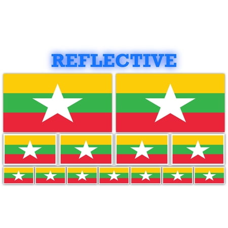13 Pack Myanmar Flags | (x2) 4x2 inch, (x4) 2x1 inch, (x7) 1x.5 inch flag stickers | Country State Flags Pack Stickers for Cars, Trucks, Laptops, Bikes, Toolboxes, Skateboards, Windows and More