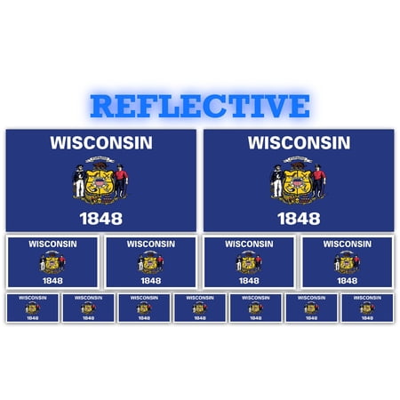 13 Pack Wisconsin Flags | (x2) 4x2 inch, (x4) 2x1 inch, (x7) 1x.5 inch flag stickers | Country State Flags Pack Stickers for Cars, Trucks, Laptops, Bikes, Toolboxes, Skateboards, Windows and More