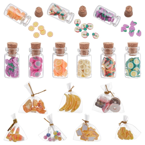 13 Packs Cute Mini Food Miniature Dollhouse Accessories 1:12 Miniature Dollhouse Resin Food Bread Lollipop Banana Cheese Donut Fruit Slice Jar