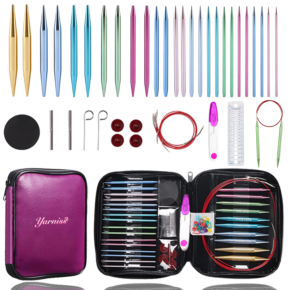 13 Pair Circular Knitting Needle Set 3.0~10.0mm, Aluminum Interchangeable  Knitting Needles with Accessories & Case,Valentines Day Gifts