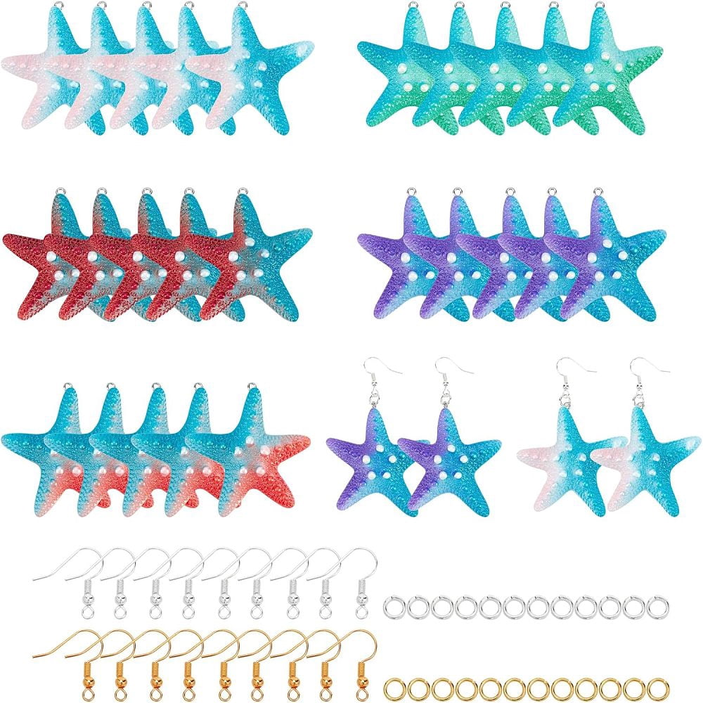 13 Pairs Earring Kits 26 Pcs Starfish Resin Pendants Dangle Earring Kits with Earring Hooks and Jump Rings for DIY Earrings