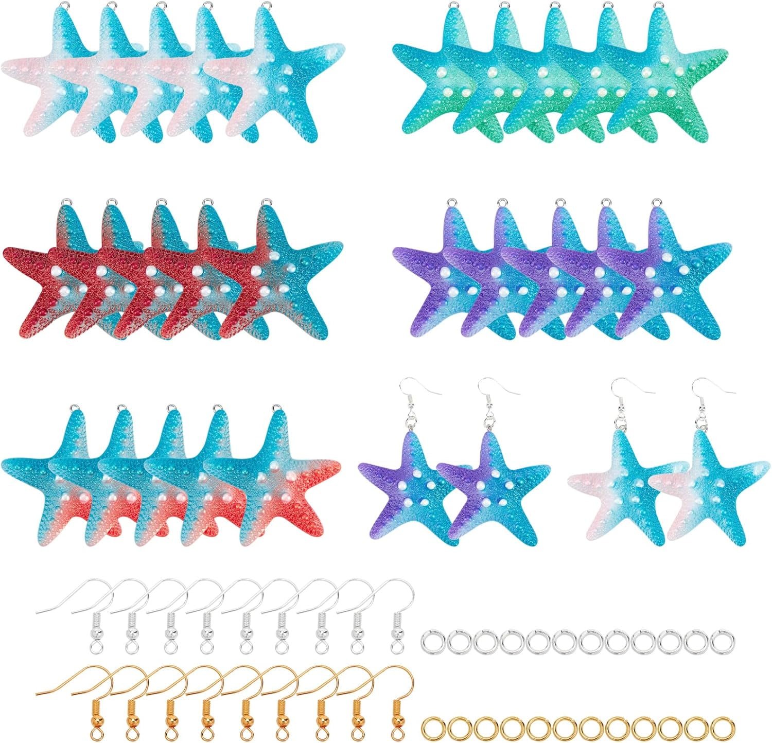 13 Pairs Earring Making Kits 26 Pcs Starfish Resin Pendants Dangle Earring Making Kits with Earring Hooks and Jump Rings for DIY Earring Makings Colorful