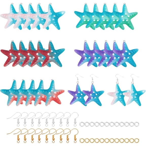 13 Pairs Earring Making Kits 26 Pcs Starfish Resin Pendants Dangle Earring Making Kits with Earring Hooks and Jump Rings for DIY Earring Makings diy