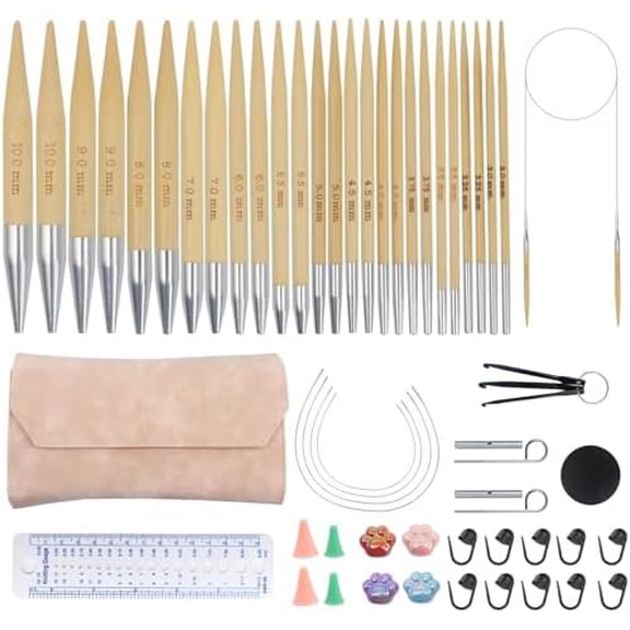 13 Pairs Interchangeable Knitting Needles Set,Interchangeable,Circular Bamboo Knitting Needles for Beginners 0.12-0.39in Handmade DIY, Complete Accessories$$Art & Craft