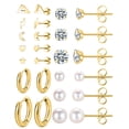 thumbnail image 1 of 13 Pairs Surgical Steel Earrings Sets for Multiple Piercing Lightweight Small Huggie Hoop Earrings CZ Stud Earrings for Women Cartilage Trendy Hypoallergenic free combination(Gold), 1 of 6