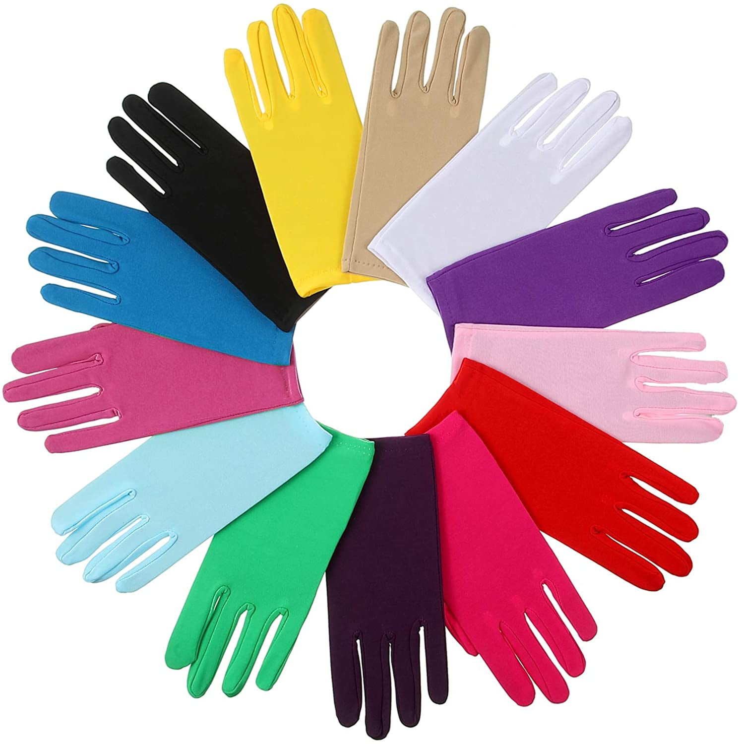 13 Pairs Women Short Satin Gloves Wrist Length Gloves Gown