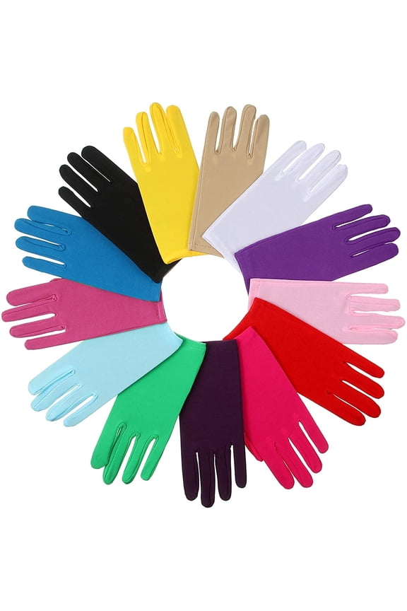 13 Pairs Women Short Satin Gloves Wrist Length Gloves Gown Gloves Opera Gloves for Party, As Shown in the Picture, as shown in the picture