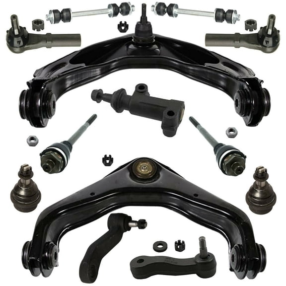 13 Pc Suspension Kit Control Arms + Ball Joints OFFSET, Idler & Pitman Arm w/ 3 Grooves Spline, Inner & Outer Tie Rod End, Idler Arm Assembly, Sway Bar End Links Fits select: 2001-2010 GMC SIERRA