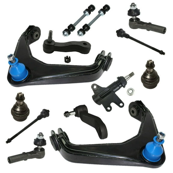 13 Pc Suspension Kit Front Upper Control Arms and Ball Joints Assembly, Inner & Outer Tie Rod Ends, Sway Bar End Links, Lower Ball Joints, Idler & Pitman Arms, Idler Arm Bracket Assembly