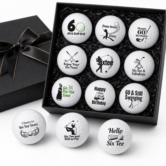 13 Pcs 60th Birthday Golf Ball Gift Set, Premium Dual-Core Printed Golf Balls with Black Bow Gift Box, Standard Size Funny Milestone Golf Presents, Ideal Holiday Birthday Gifts for Family Golf Lover
