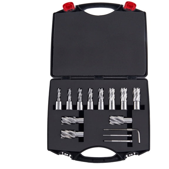 Annular Cutter Set, 13 pcs Weldon Shank Mag Drill Bits, 7/16" to 1-1/16" Cutting Diameter, 1" Cutting Depth, M2AL HSS, 2 Pilot Pins, Hex Wrench and Portable Case, for Using with Magnetic Drills