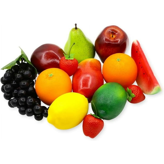 13 Pcs Artificial Fruits Set, Lifelike Realistic Fake Fruit Home Decoration, Faux Fruit Decor for Dining Table, Photography Props Fruit Oranges, Limes, Grapes, Pear