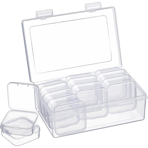 13 Pcs Bead Organizer Box, Plastic Storage Cases Mini Clear Containers Classroom DIY Craft Transparent Boxes with Hinged Lid for Diamond Painting Accessories Jewelry