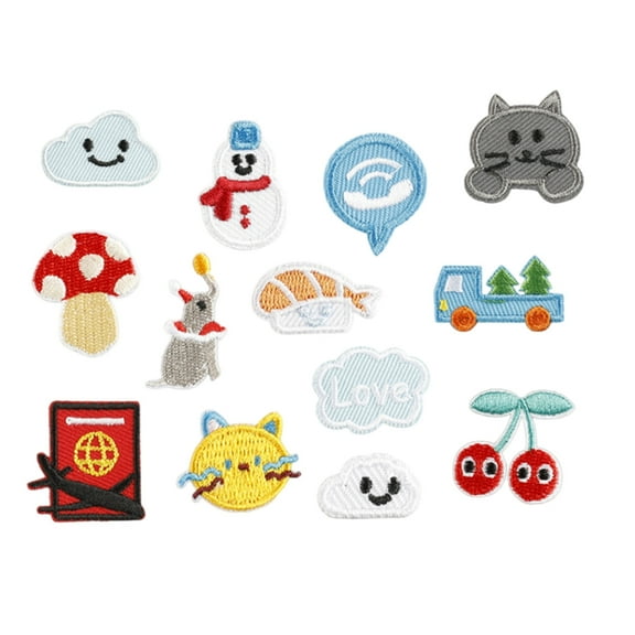 13 Pcs Cloud Embroidered Patches Sew on Patches Cartoon Cats Iron on Patches Clothing Patches Snowman Sewing Patches