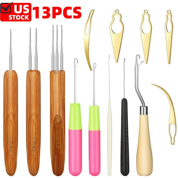13 Pcs Dreadlocks Tool Set Includes 5 Latch Hook Crochet Needles, 3 Dreadlocks Crochet Hook and 5 Locking Hair Extensions Tool for Locs, Sisterlocks, Easyloc Hair