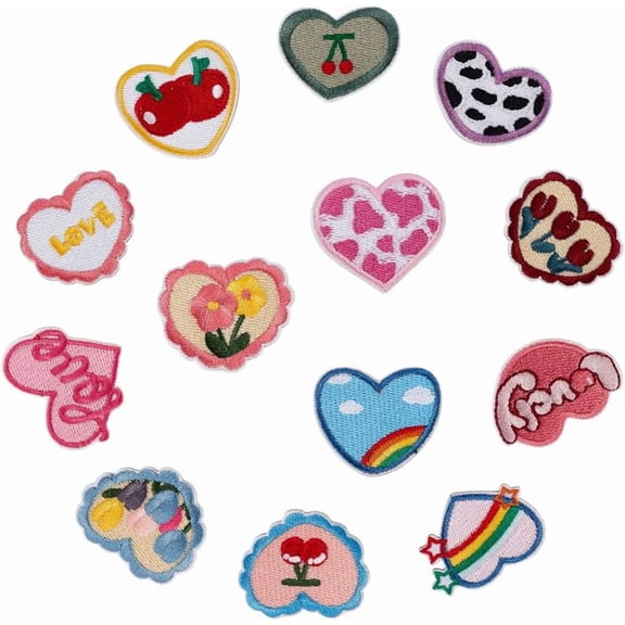 13 Pcs Embroidered Self-Adhesive Heart Patches Sew On Clothing Appliques Cute Love Patches DIY