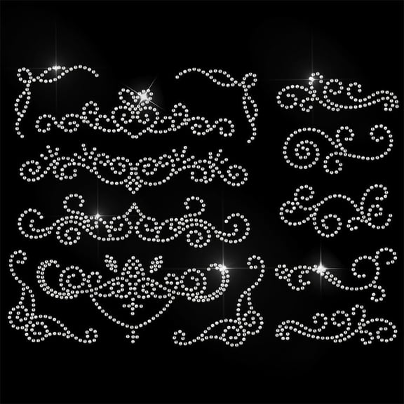 13 Pcs Floral Border Pattern Iron on Rhinestones Transfer Bling Clothing Repair Applique Heat Transfer Patches
